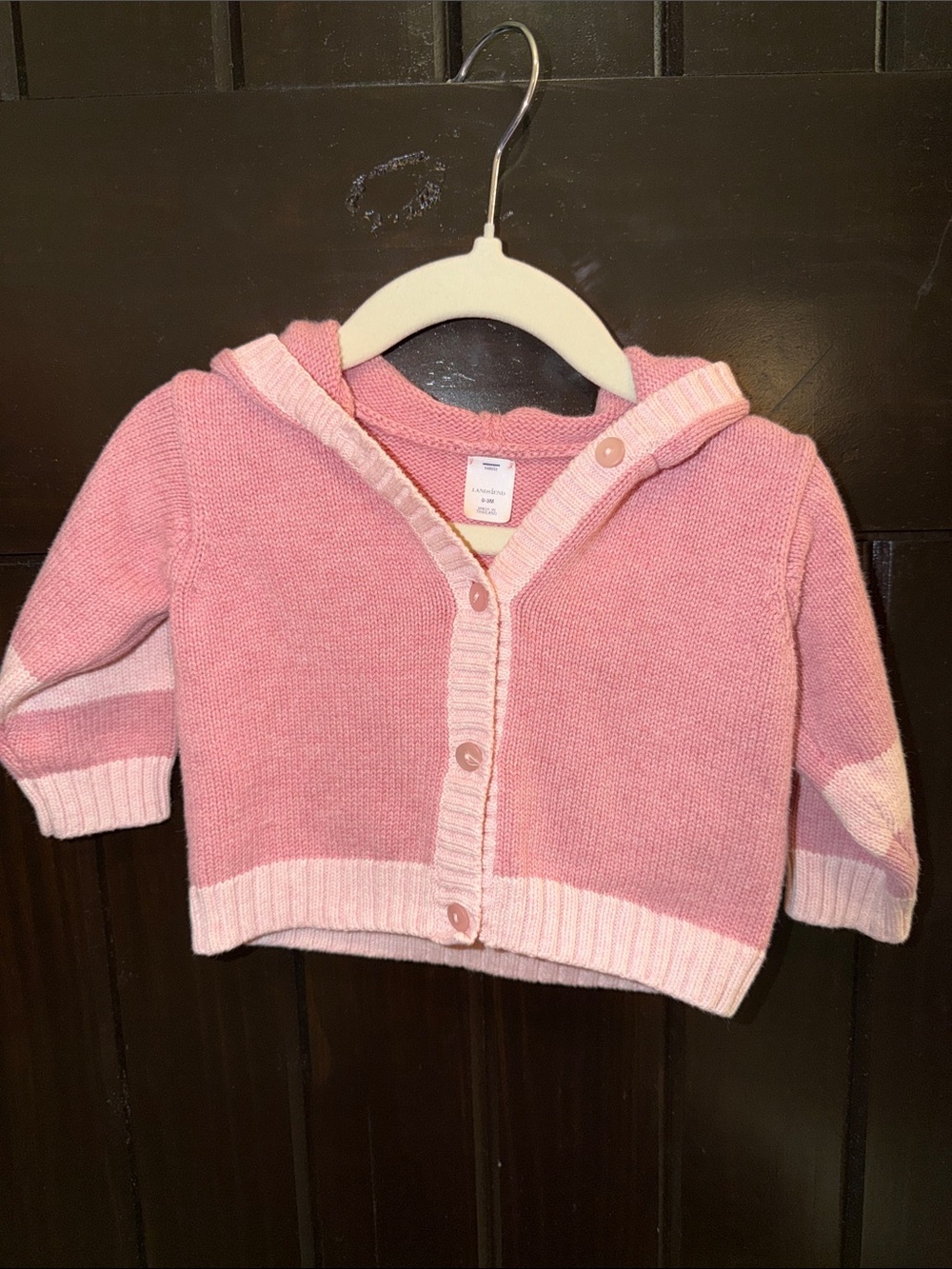 Lands End Pink Hooded Knit Baby Cardigan